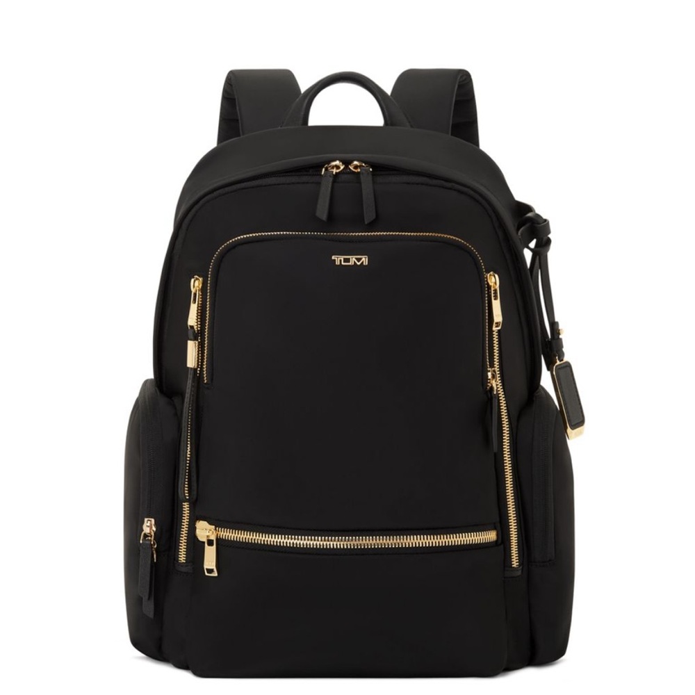 Tumi Celina Black Backpack with Gold Zippers